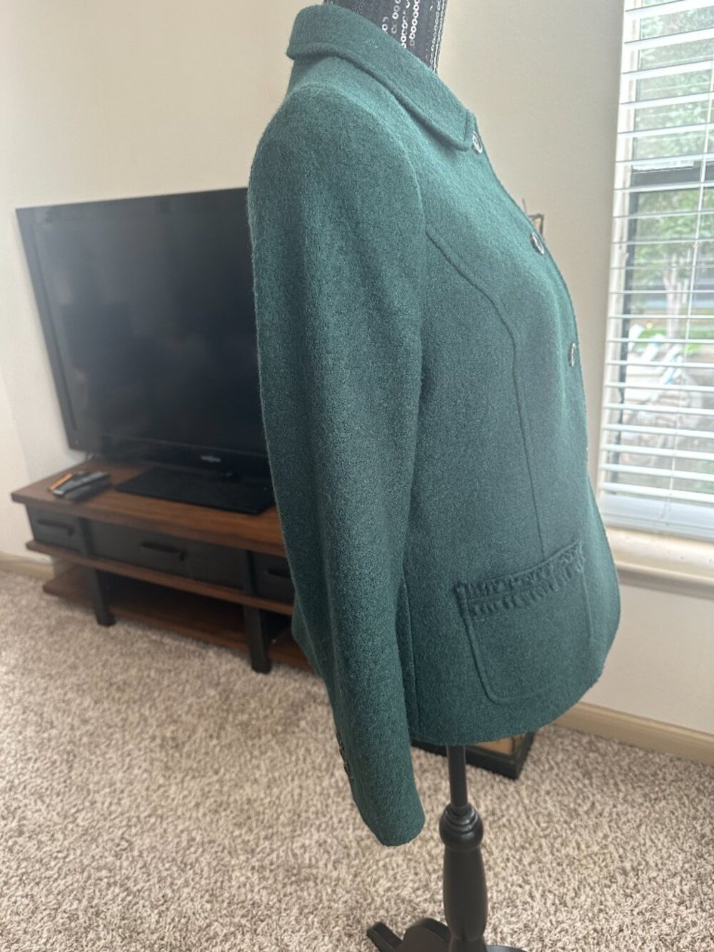 Green Button-Front Pea Coat Like New
